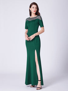 Ever Pretty Long O-Neck Short-Sleeve Formal Evening Dress With Split