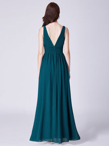 Ever Pretty  A Line V Neck Long Teal Bridesmaid Dress With Open Back