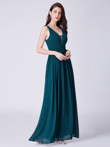 Ever Pretty  A Line V Neck Long Teal Bridesmaid Dress With Open Back