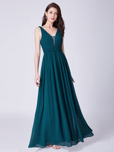 Ever Pretty  A Line V Neck Long Teal Bridesmaid Dress With Open Back