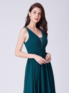 Ever Pretty  A Line V Neck Long Teal Bridesmaid Dress With Open Back