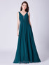 Ever Pretty  A Line V Neck Long Teal Bridesmaid Dress With Open Back