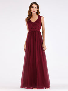 V Neck Hollow Out Long Bridesmaid