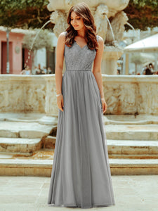 V Neck Hollow Out Long Bridesmaid