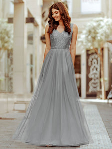 V Neck Hollow Out Long Bridesmaid