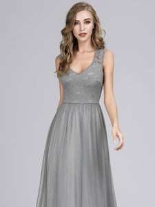 V Neck Hollow Out Long Bridesmaid