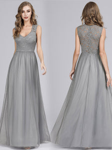 V Neck Hollow Out Long Bridesmaid