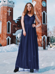 V Neck Hollow Out Long Bridesmaid