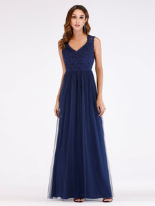 V Neck Hollow Out Long Bridesmaid