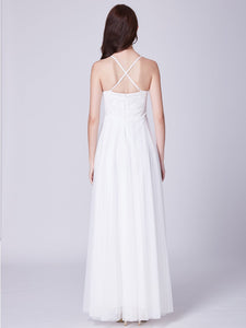 A Line Halter Long Wedding Party Dress F