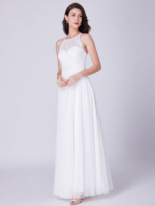 A Line Halter Long Wedding Party Dress F