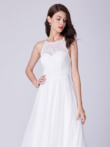 A Line Halter Long Wedding Party Dress F