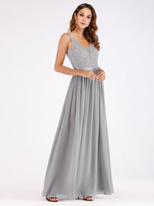 Fhion V Neck Sleeveless Long Evening Party Dress