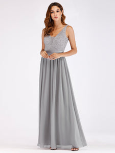 Fhion V Neck Sleeveless Long Evening Party Dress