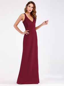 Burgundy Little Mermaid V Neck Long Formal Evening Dress