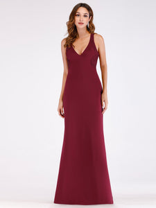 Burgundy Little Mermaid V Neck Long Formal Evening Dress