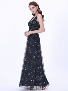 Fhion V Neck Long Evening Party Dress