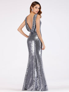 Round Neck Sleeveless Sequin Evening Dress