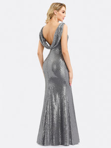 Round Neck Sleeveless Sequin Evening Dress