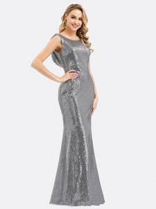 Round Neck Sleeveless Sequin Evening Dress