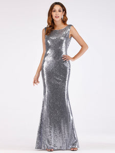 Round Neck Sleeveless Sequin Evening Dress