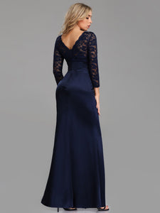 Round Neck Long Sleeves Lace Evening Cocktail Dress