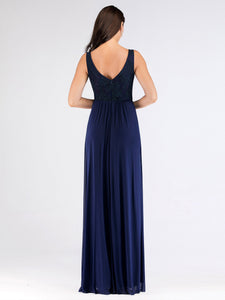 Deep V Neck Sleeveless Evening Bridesmaid Dress