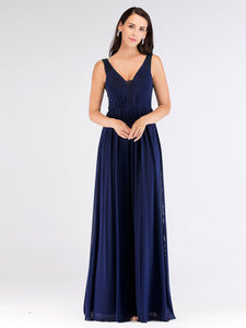 Deep V Neck Sleeveless Evening Bridesmaid Dress