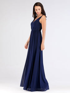 Deep V Neck Sleeveless Evening Bridesmaid Dress