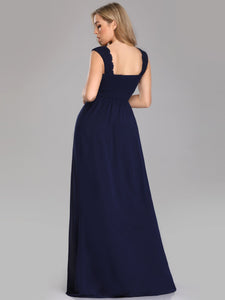 Fhion V neck Lace Sleeveless Long Evening Party Dress