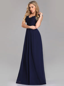 Fhion V neck Lace Sleeveless Long Evening Party Dress