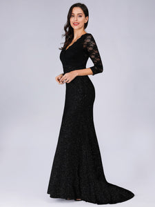 V Neck Half Sleeves Lace Evening Cocktail Dress