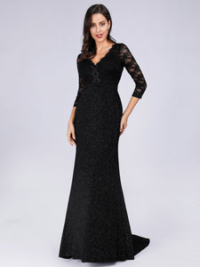 V Neck Half Sleeves Lace Evening Cocktail Dress