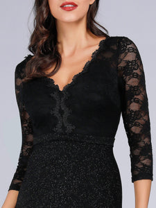 V Neck Half Sleeves Lace Evening Cocktail Dress