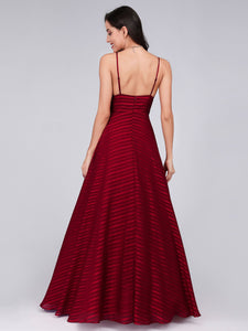 Spaghetti Str Floor Length Stripe Prom Dresses F