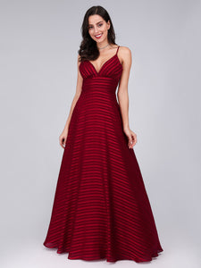 Spaghetti Str Floor Length Stripe Prom Dresses F