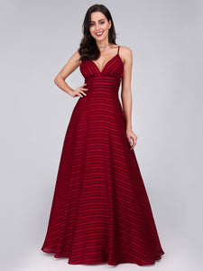 Spaghetti Str Floor Length Stripe Prom Dresses F