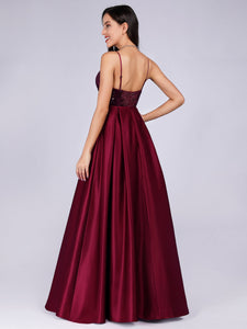 Deep V Neck Long Sleeveless Paillette Evening Cocktail Dress