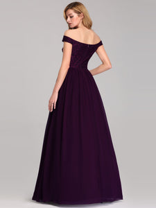 A-Line Off Shoulder Floor-Length Bridesmaid Dress