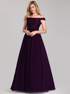 A-Line Off Shoulder Floor-Length Bridesmaid Dress