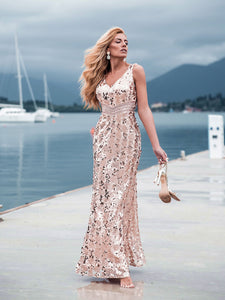 Rose Gold Mermaid Sequin Dresses for  F