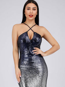 Hollow Out Sleeveless Sequins Bodycon Evening Dresses