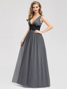 A-Line Deep V-Neck Evening Party Maxi Dress