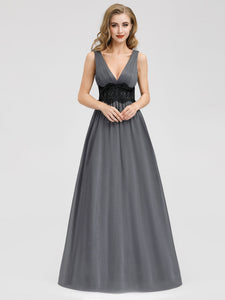 A-Line Deep V-Neck Evening Party Maxi Dress