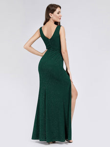 Double V-Neck Glitter Wr High Split Evening Dresses