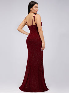 Spaghetti Straps Side Split Bodycon Evening Party Maxi Dress