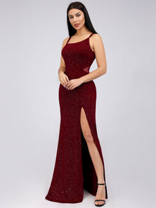 Spaghetti Straps Side Split Bodycon Evening Party Maxi Dress