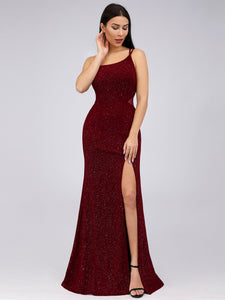 Spaghetti Straps Side Split Bodycon Evening Party Maxi Dress