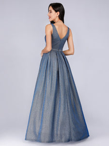 V Neck Maxi Long Shiny Prom Dresses for  F