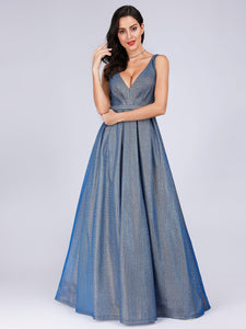 V Neck Maxi Long Shiny Prom Dresses for  F